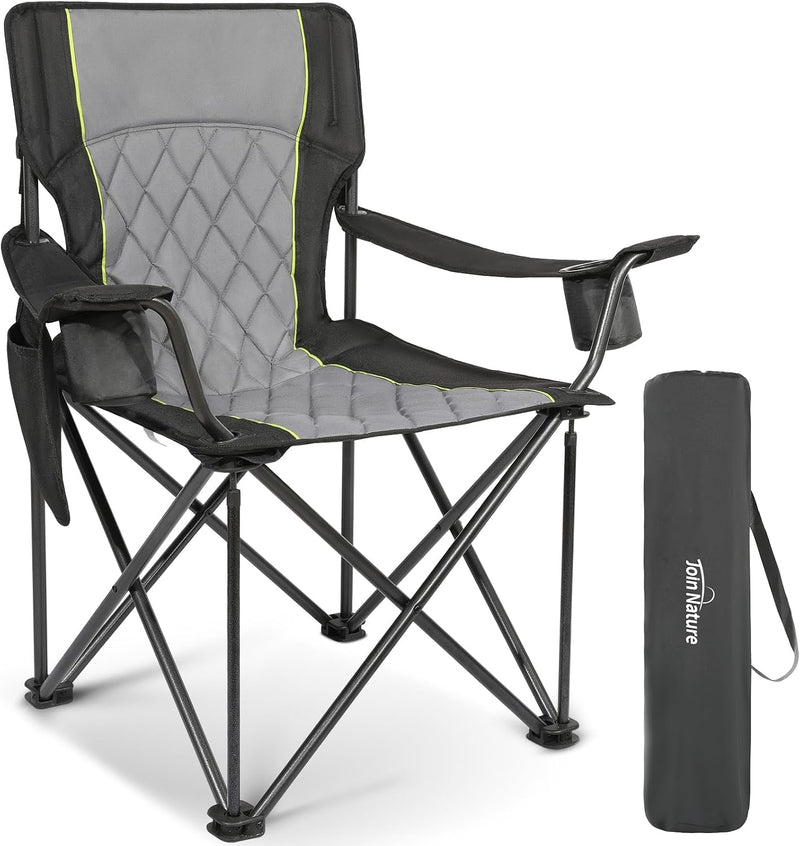Chaise de camping pliable Join Nature - Noire - 56 x 94 x 97 cm - Capacité de charge maximale : 227 kg