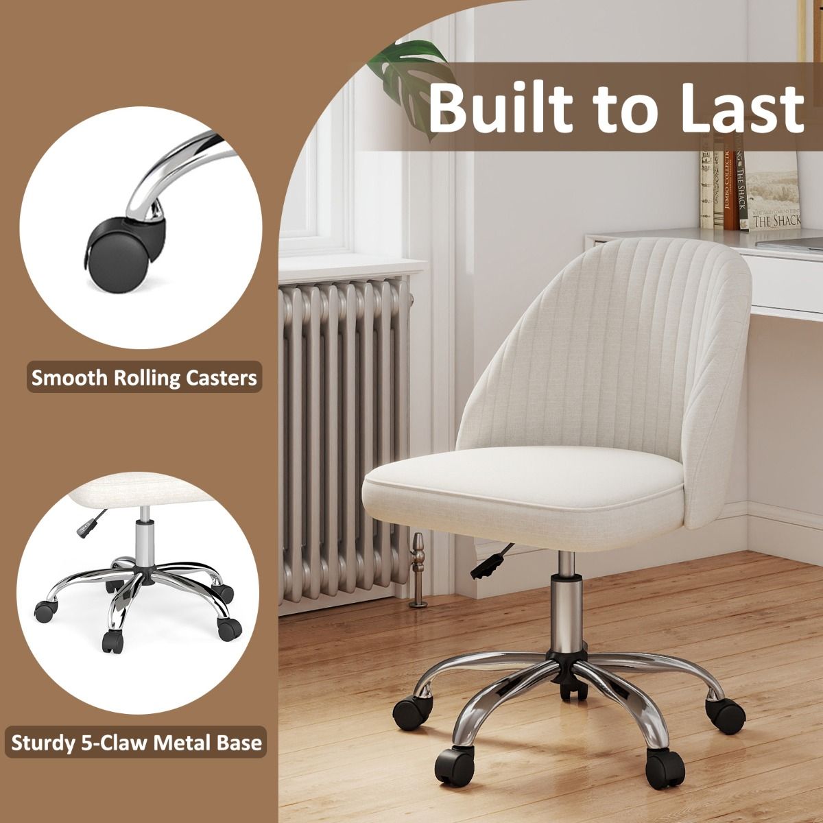 Chaise de bureau Coast sans accoudoirs - dossier incurvé - assise rembourrée - beige