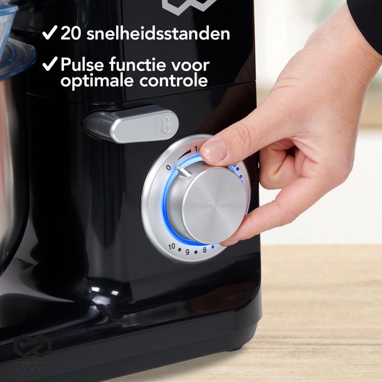 Infinity Goods Robot de cuisine - Mélangeur de cuisine - Bol de mélange en acier inoxydable de 5L - Robot de cuisine - Robot ménager - Accessoires inclus - 1000W - Noir