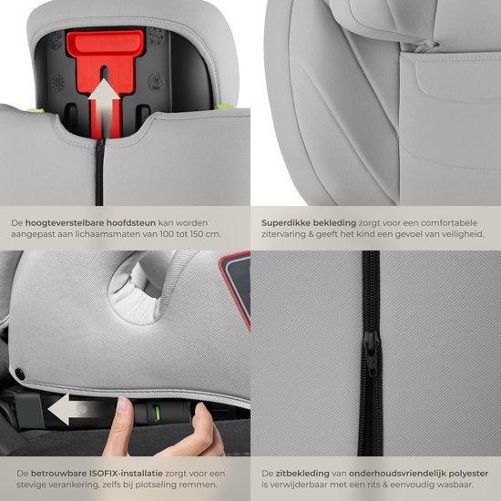 tectake® Siège auto pour bébé i-Size Approved - Siège auto ISOFIX jusqu'à 36 kg - Sécurité et confort pour les enfants - YB805A - gris clair