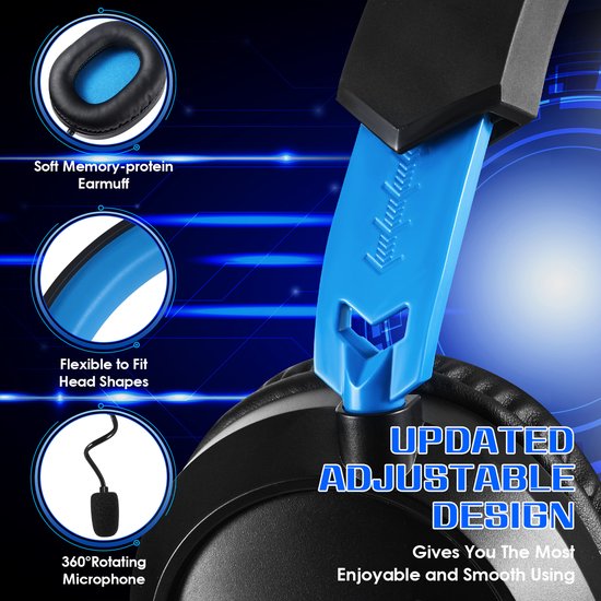 Casque gaming KOTION EACH G3100 - Casque circum-auriculaire avec microphone - Compatible avec Nintendo Switch, PS5, PS4, Xbox Series X|S, Xbox One, appareils mobiles et PC - Noir et bleu