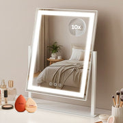 Fraay® Hollywood Mirror with Lighting 41x30cm - 3 Light Stages - Make-up Mirror with 10x Magnification Mirror - LED Strip Lighting Dimmable - Incl. Beauty Blenders and Powder puff