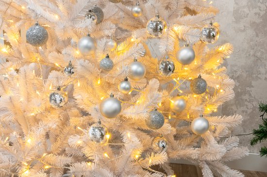 Cadeaux de Noël Set de boules de Noël argentées - 70 pièces boules de Noël en plastique - boîte de rangement pour boules de Noël incluse - Ø4/5/6 cm