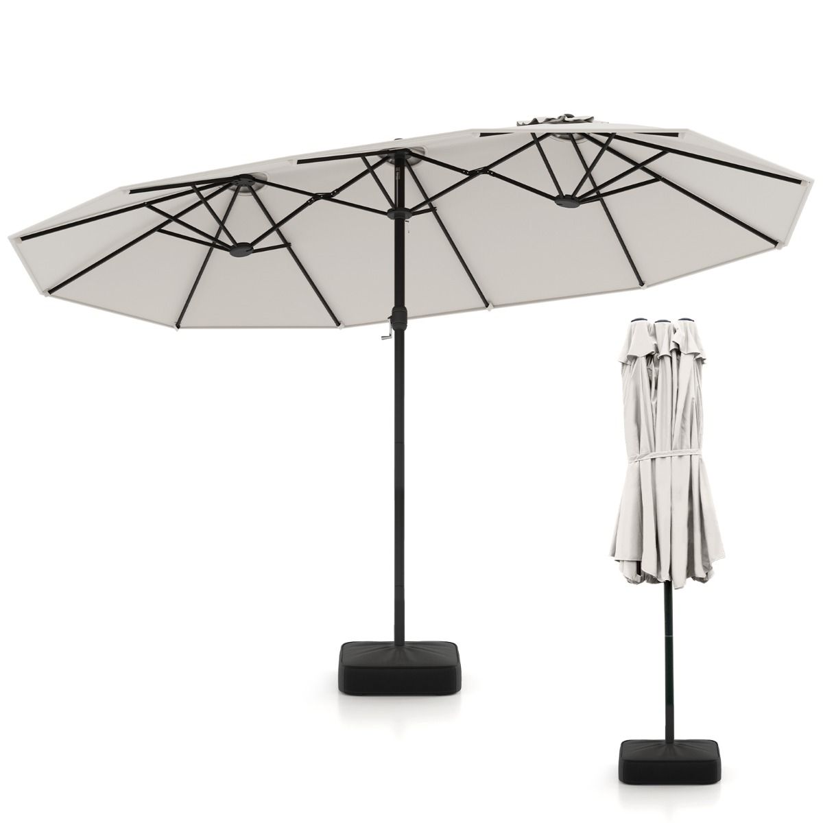 Parasol double Coast - socle métallique stable - 12 baleines - beige