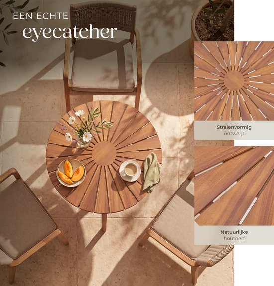 Table de jardin ronde en bois tectake® - Ø 70 x 62 cm - Bois d'acacia - Résistante aux intempéries - Table d'extérieur - Table de bistrot - Table d'appoint - Petite table pour balcon et terrasse - Également utilisable à l'intérieur