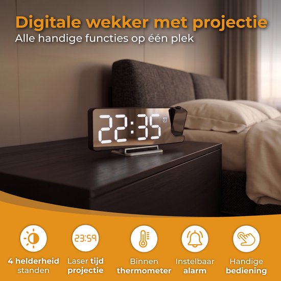 Réveil numérique Nuvance avec projection - Horloge numérique pour chambre à coucher - Fonction snooze - Réveils numériques - Réveil