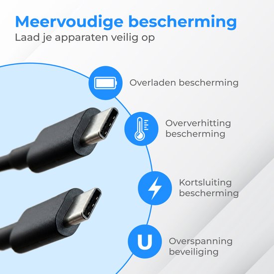 Câble USB-C Nuvance - 100 W - USB-C vers USB-C - 0,5 mètre - Câbles USB-C - Chargeur rapide - Transfert de données à 480 Mb/ps - Chargeur USB-C - Noir