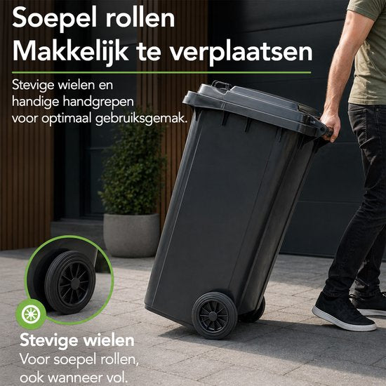 Infinity Goods Kliko 120 L - Conteneur à déchets - Conteneur à roulettes - Mini-conteneur en plastique - Avec roues - Gris