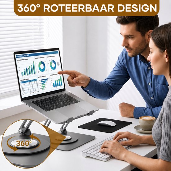 Support pour ordinateur portable Villux ergonomique - Support pour ordinateur portable réglable - Support pour ordinateur portable - Rehausseur pour ordinateur portable - Support pour ordinateur portable pliable - E-book inclus - Tapis de souris inclus
