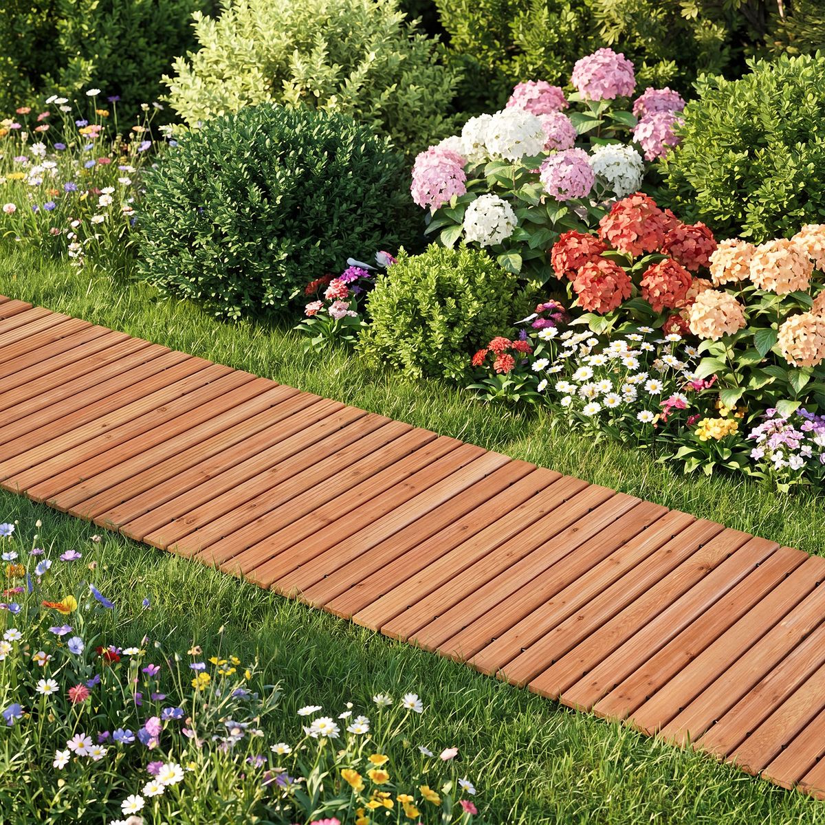 Passerelle de jardin en bois Coast - déployable - surface antidérapante - marron clair 245 x 55 cm