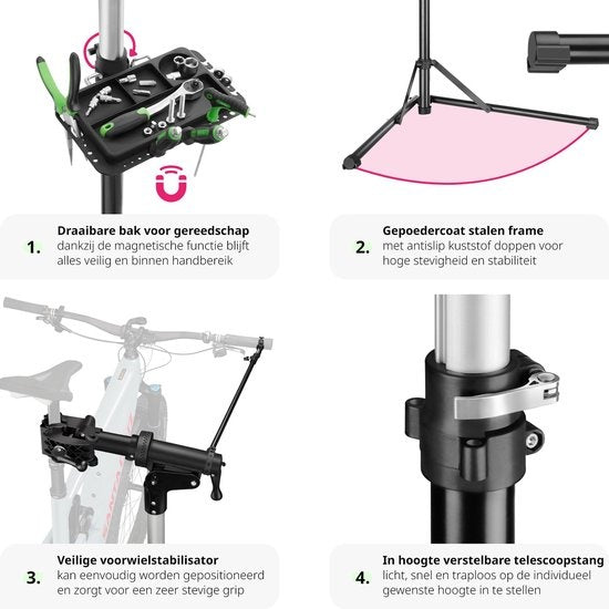 tectake® - Support de réparation de vélos Jan - support de montage pliable et réglable en hauteur - convient aux vélos électriques - 404919
