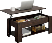 Table basse Yaheetech 98 x 50 x 41,8 cm - Marron - Réglable en hauteur - Plateau extensible - Avec espace de rangement