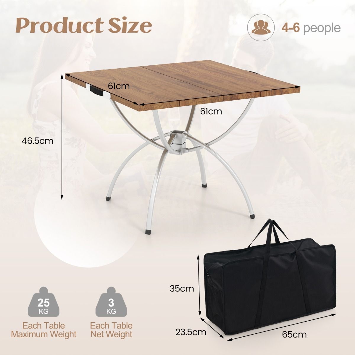 Ensemble de table de camping pliable Coast - Extensible - Aluminium léger - Plateau imitation bois - Couleurs café et argent