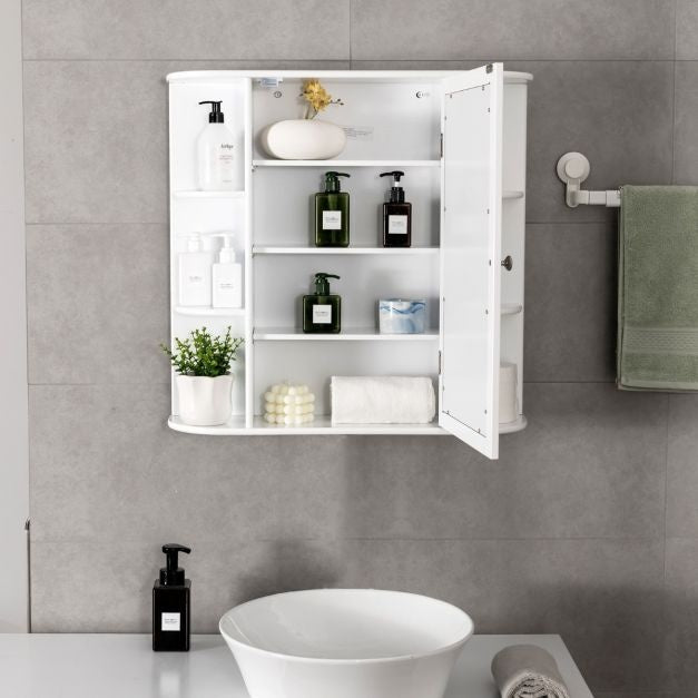 Coast armoire murale salle de bain armoire de toilette avec porte miroir et étagères blanc 65 x 17 x 63 cm