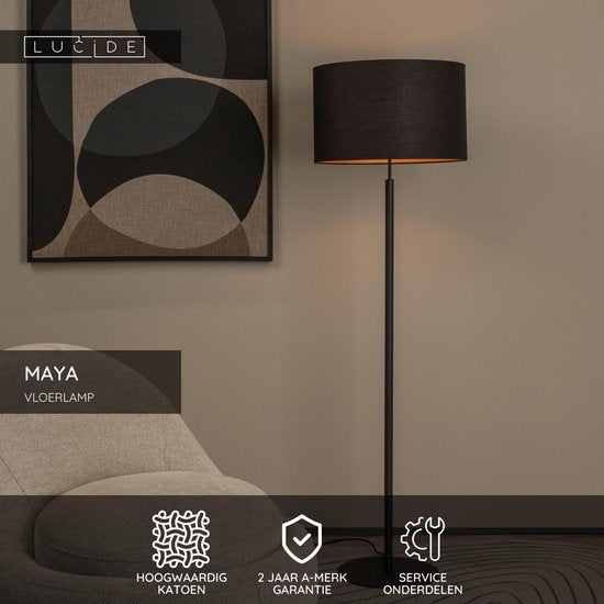 Lucide MAYA - Lampadaire - Ø 45 cm - 1xE27 - Noir - Japandi