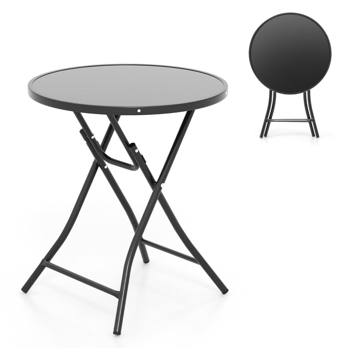 Coast Round Foldable Bistro Table 59x67 cm Black - Table de terrasse et de cocktail en verre trempé et structure métallique