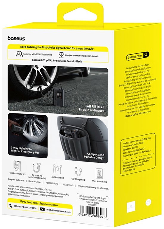 Baseus GoTrip VA1 - Compresseur de voiture - 150 PSI - 12 V - Éclairage LED