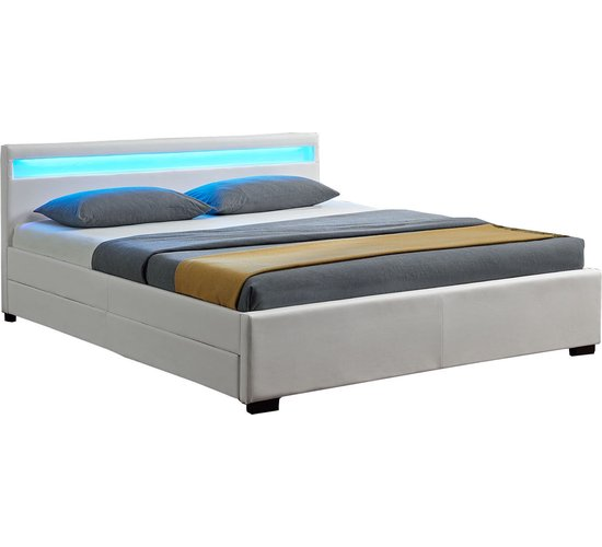Lit capitonné Lyon - 140 x 200 cm - Blanc - LED Lighting & Bed drawers
