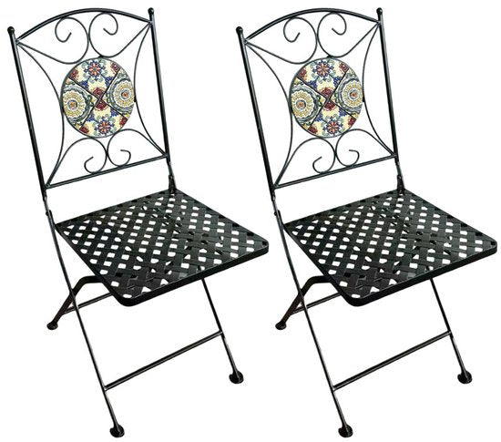 Chaises de bistrot AXI Camilla – Pliantes – Yellow Breeze – Chaises de jardin pliantes en métal – Dossier haut – Lot de 2 pièces – Effet mosaïque – Incrustées de carreaux de céramique – Capacité de charge de 150 kg – Jardin, terrasse ou balcon