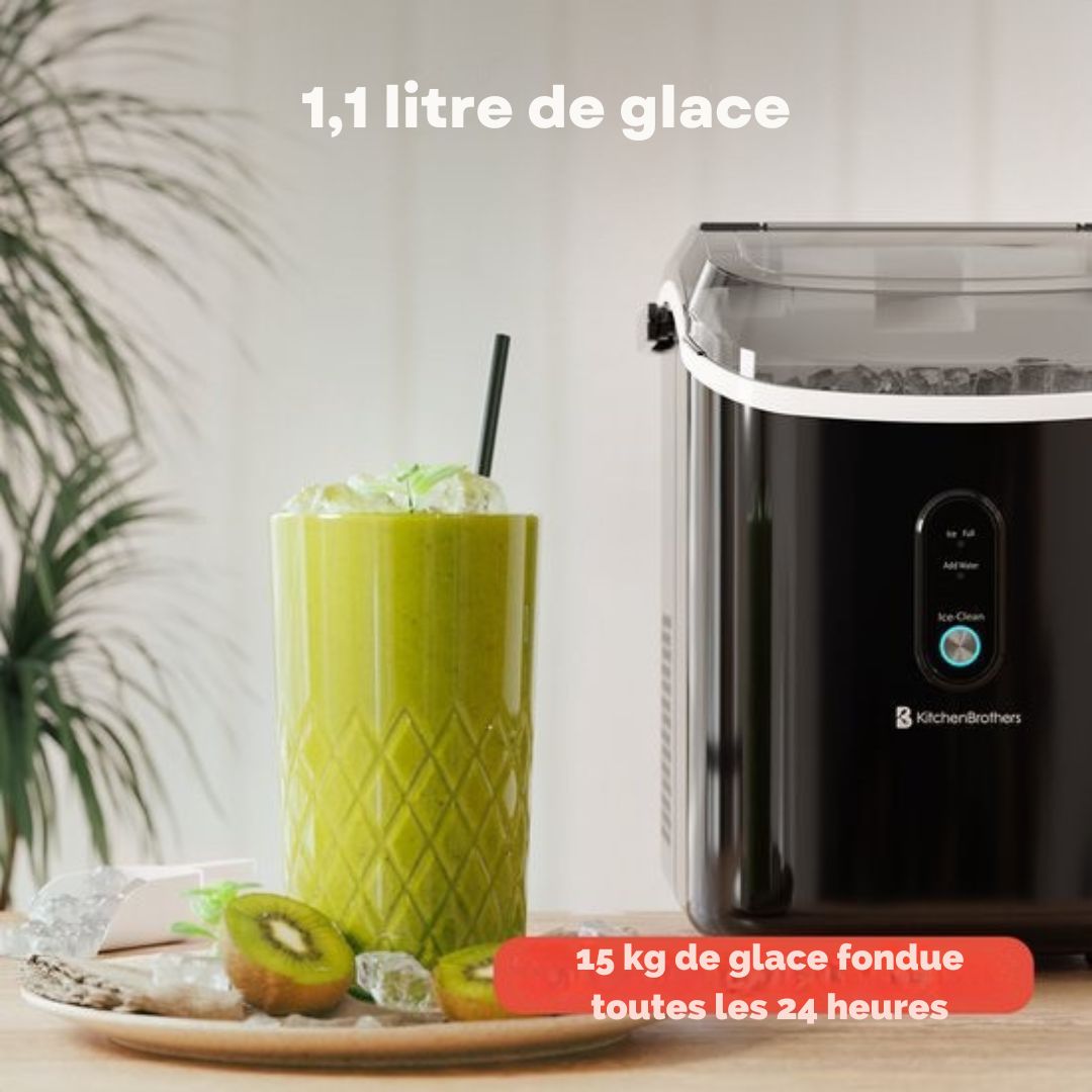 Machine à glace pilée - KitchenBrothers - avec pelle à glace - 1.1L - Portable - 15kg/24 heures - Noir