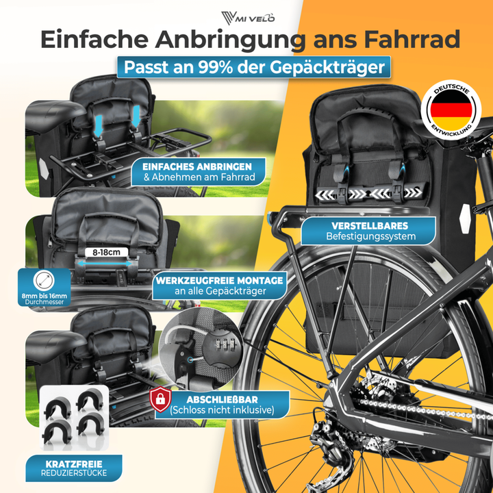 Sac de vélo et sac à dos 3-en-1 Mivelo LINO - 20 litres - Noir