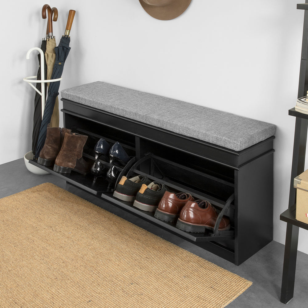 SoBuy FSR64-SCH Meuble de rangement pour chaussures 2 abattants avec coussin - Noir