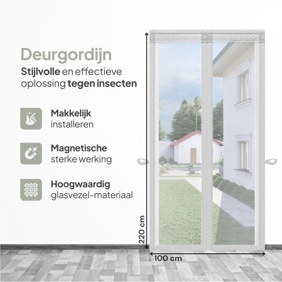 O'DADDY® Rideau de porte Deluxe FIBER - Rideau anti-moustiques magnétique - Pour portes neuves et standard - Installation facile - Moustiquaire de porte blanche - 100x220 cm