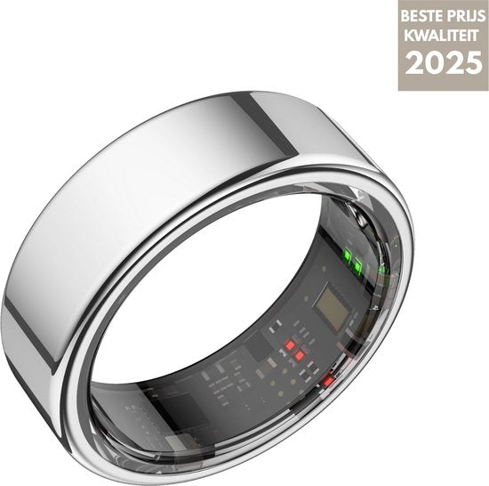 Focus® S1 Smart Ring - Gris - Taille 11 - Fréquence cardiaque - Cycle menstruel - Moniteur de sommeil - Performance sportive - Podomètre - Étanchéité IP68 - Mesure de l'O2 - Femmes - Hommes - Étui de chargement - anneau de protection
