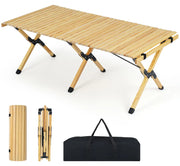 Table de camping pliable Coast 122 × 60 × 45 cm – Table de pique-nique en bois pour 4 à 6 personnes avec plateau enroulable et sac de transport – Naturel