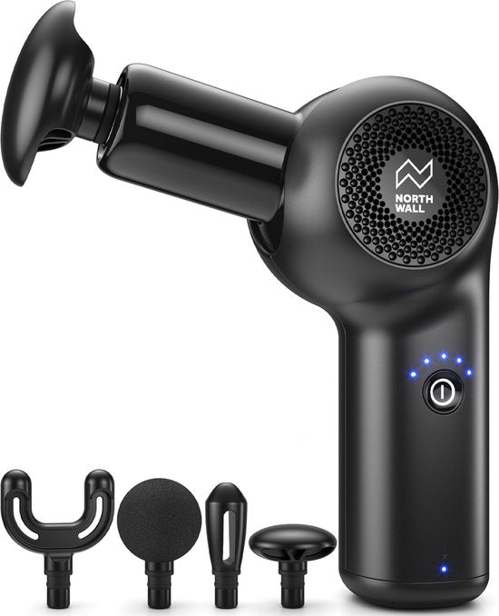 Northwall Massage Gun Mini - Pistolet de massage avec étui et 4 embouts - Appareil de massage puissant et sans fil pour le sport et la détente