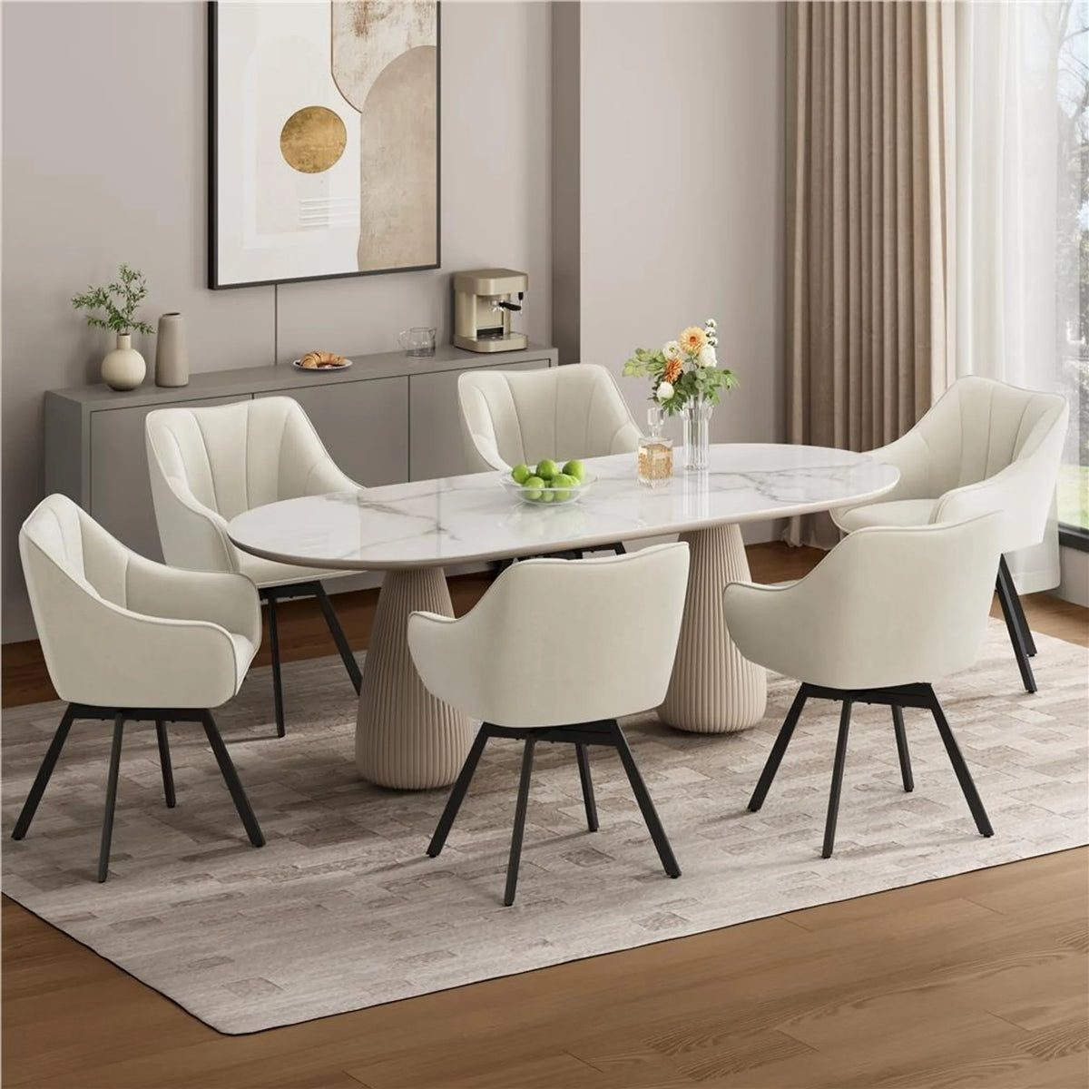 Chaise de salle à manger pivotante à 360° Yaheetech en velours, 55 x 58,5 x 82 cm – Beige élégant – Polyester et métal