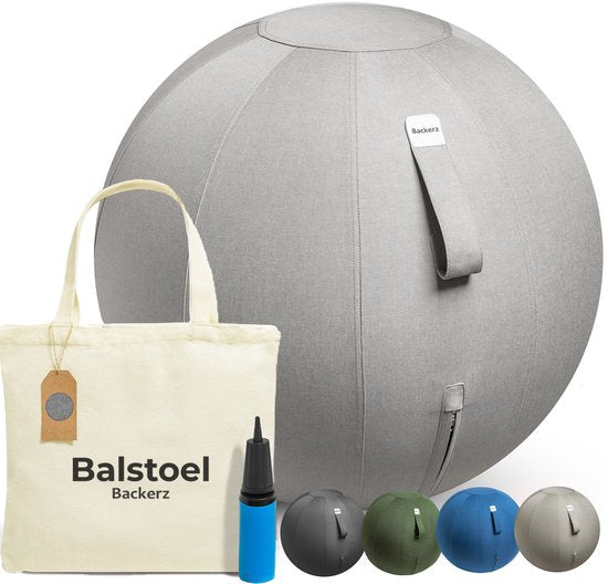Ballon de siège Backerz 55 cm - Ballons de siège avec housse en lin - Chaise de bureau ergonomique pour le bureau et la maison - Ballon de yoga de luxe - Gris clair