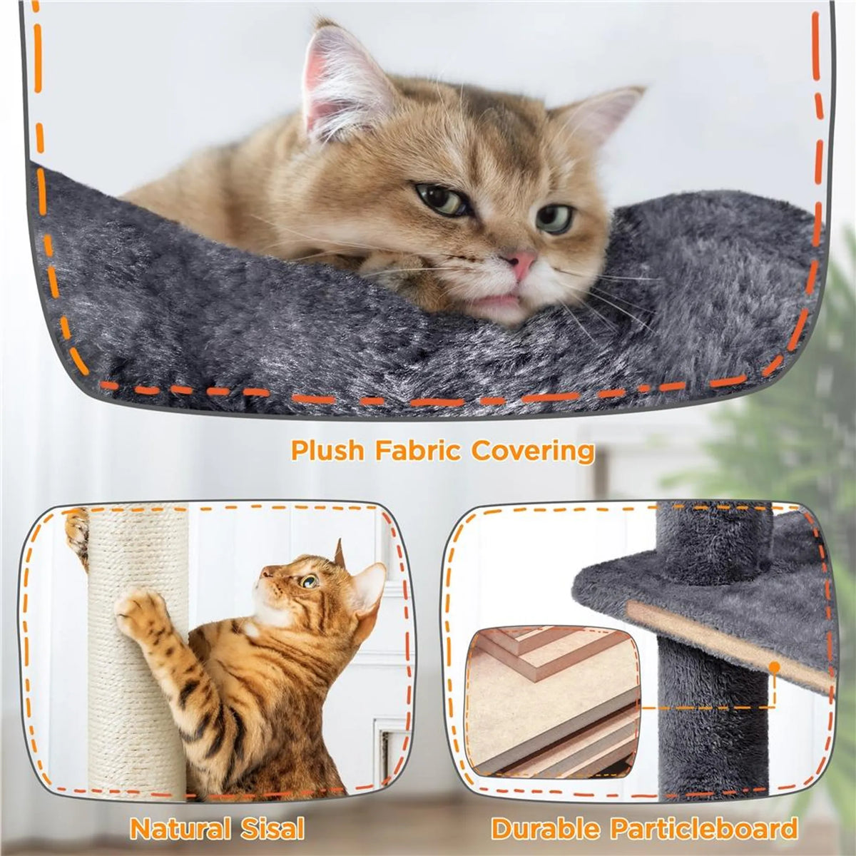 Yaheetech Cat Post XXL avec deux paniers pour chats - équipé d'une rampe d'escalade, d'une chaise longue pour les oreilles du chat et de boules de jeu suspendues - pour les foyers avec plusieurs chats - peluche et sisal gris foncé - 59,5 x 55 x 202,5 cm
