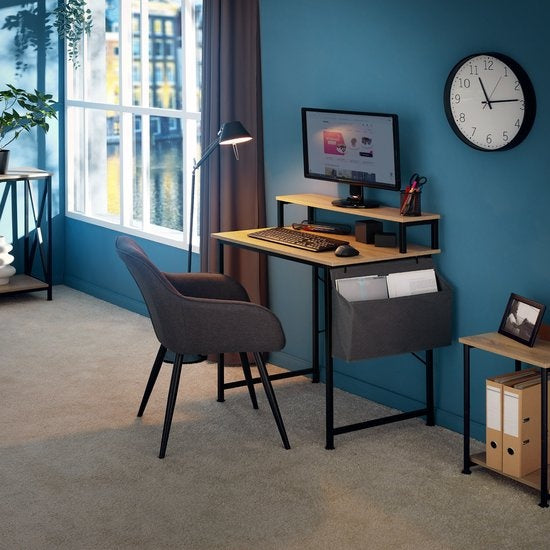 tectake® - Everett desk - largeur 80 cm - table d'ordinateur - avec étagère et organiseur - brun clair - 404663