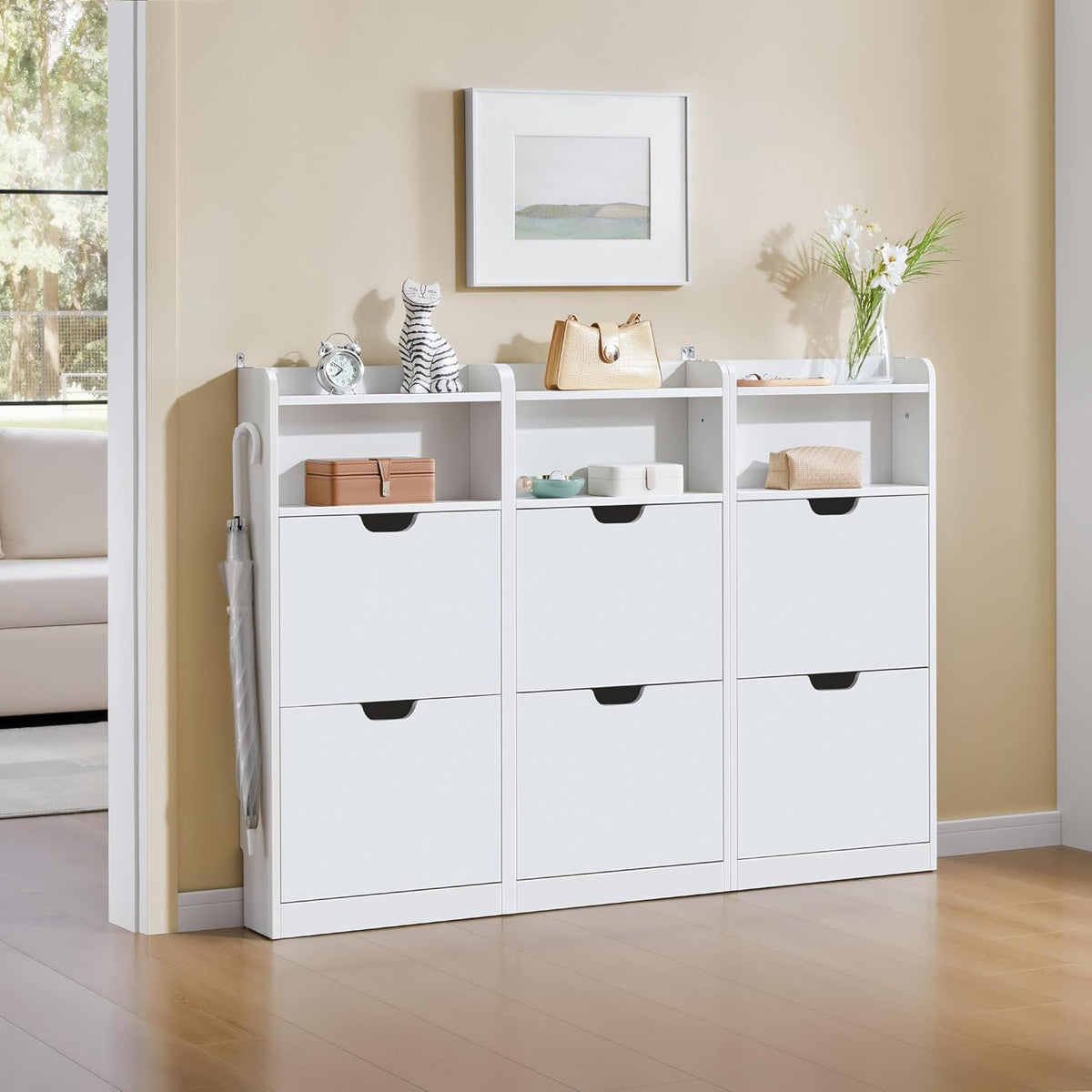 Yaheetech : armoire à chaussures à 4 portes battantes - étagère à chaussures étroite avec compartiments ouverts - 100 x 17 x 108,5 cm - blanc