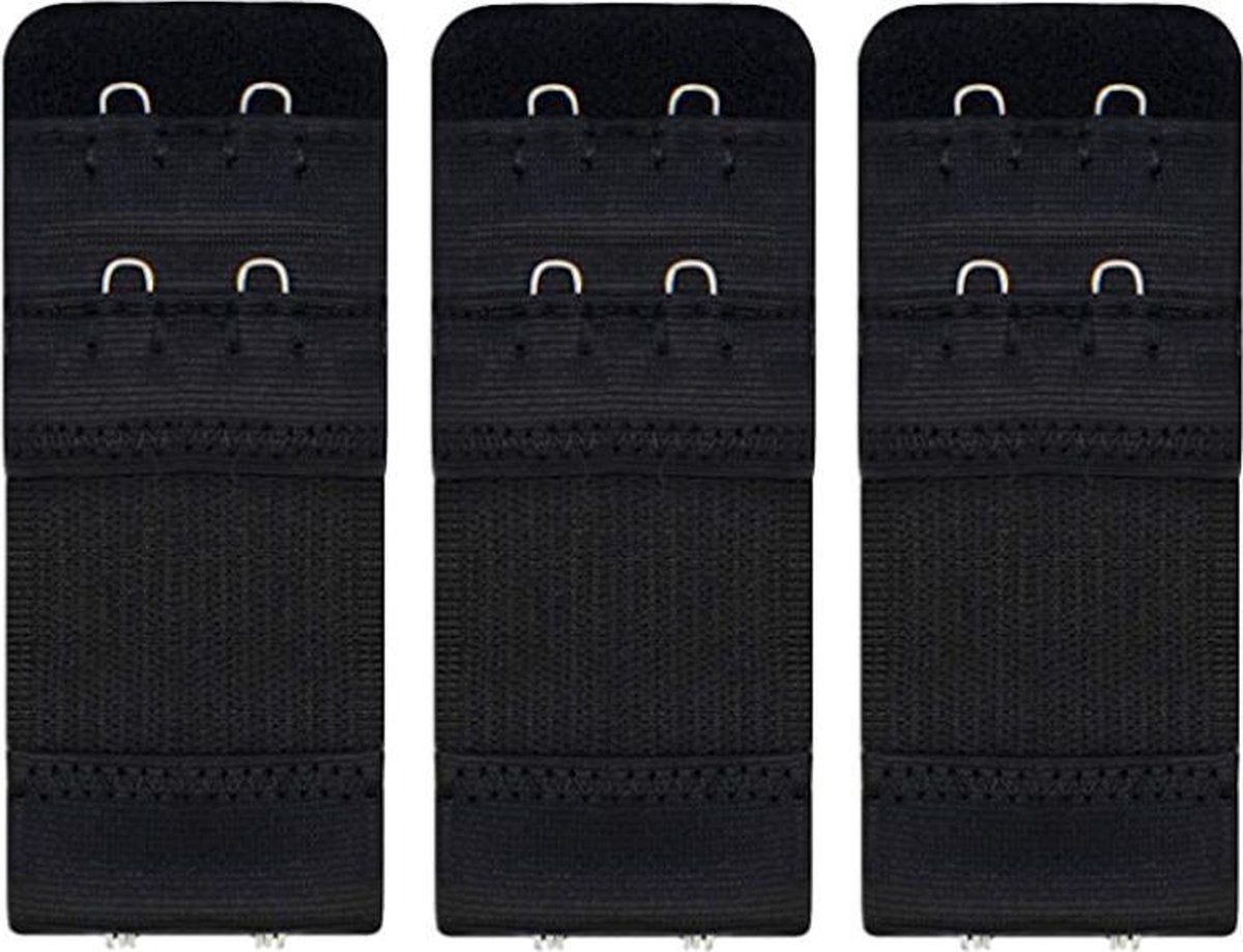 Rallonge pour soutien-gorge, 2 agrafes, lot de 3, élastique, noir, 3,3 × 8 cm