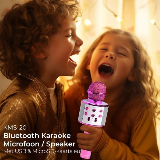 Denver Karaoke Microphone Bluetooth - Sans fil - Ensemble Karaoké - Haut-parleur intégré - AUX - MicroSD - KMS20 - Rose