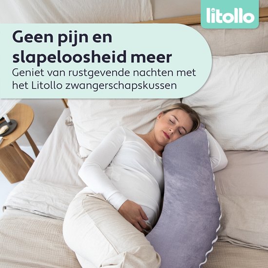 Oreiller de grossesse Litollo® XL - Oreiller d'allaitement - Oreiller de corps - Body pillow - 140 cm - Housse amovible - Gris - Polaire