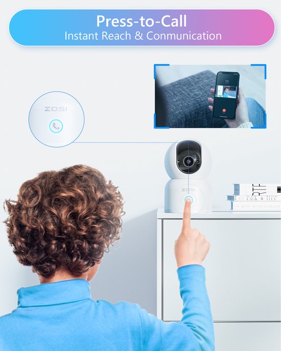 Fuegobird ZOSI C518 Caméra IP d'intérieur - 3MP - Fonction interphone - Caméra de sécurité - Caméra pour animaux - Caméra pour bébés - Compatible avec WIFI 2.4G/5G - Fonctionne avec application - Blanc