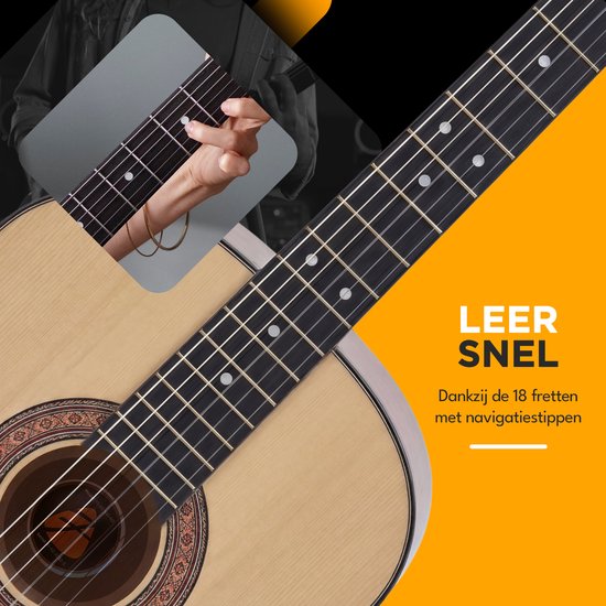 Guitare acoustique Finesse - avec cours vidéo - Cordes en nylon - Guitare classique - Guitare espagnole - Enfants - Adultes - Naturel