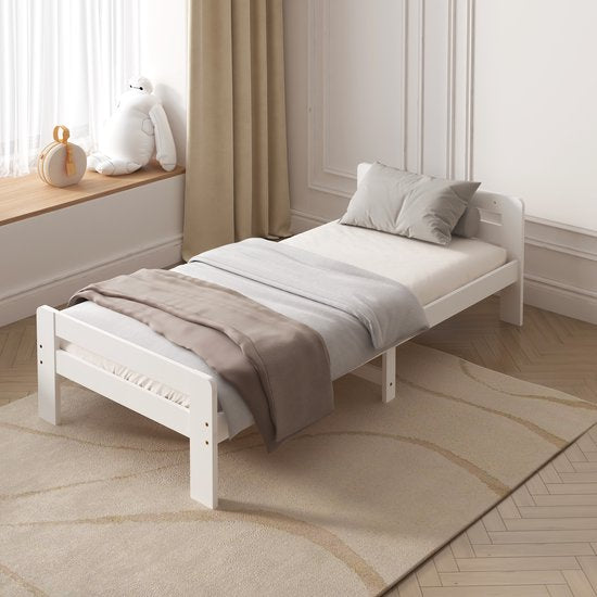 Lit d'enfant Sunny Olla – 200 x 90 – 205,5 x 98 x 61 cm – Lit pour tout-petits (filles et garçons) – 100 % bois certifié FSC – Avec sommier à lattes – Matelas non inclus – Blanc