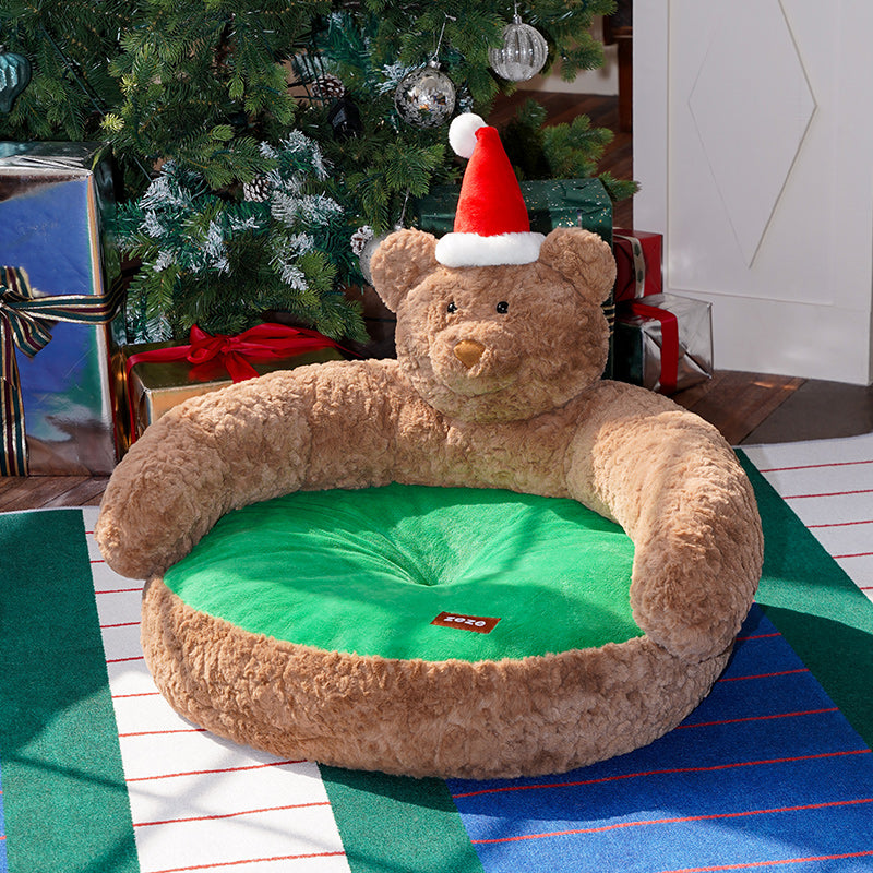 Ce banc pour animaux de compagnie avec un ours de Noël
