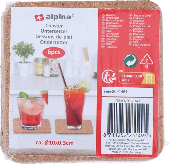 Alpina, sous-verres en liège, lot de 6, Ø 10 cm