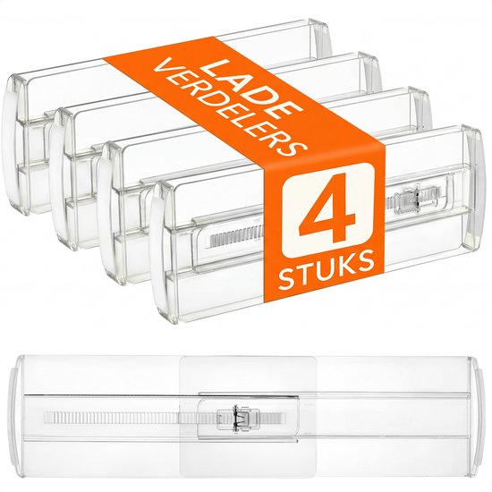 Posity Séparateur de tiroirs - ajustable et extensible - 4 pièces - Organisateur de tiroirs - pour la cuisine, la chambre à coucher et les vêtements - plastique - transparent