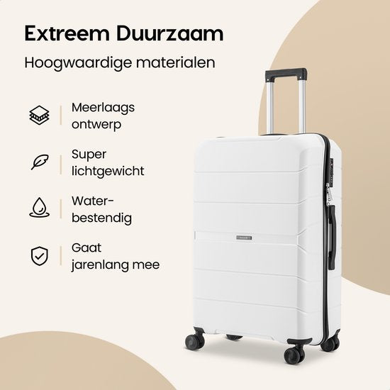 SKYCASES Urban Adventurer - Valise de voyage moyenne - Verrouillage par numéro - 44x27x66cm - 78L - Valise de voyage avec verrouillage de valise - Roues pivotantes - Blanc V2
