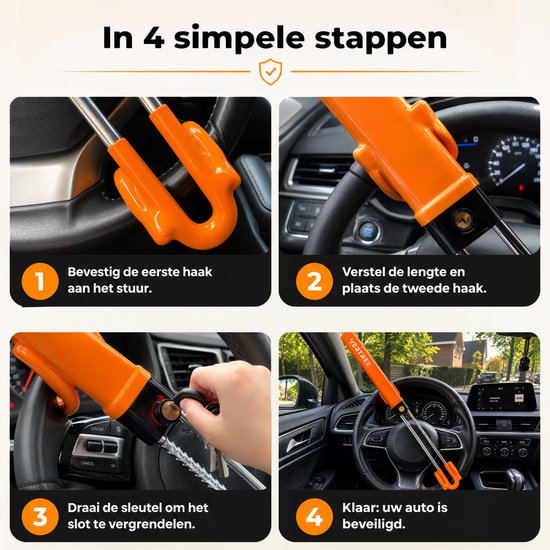 Antivol de direction Vertrex pour voiture - Antivol - Universel pour voiture et camping-car - Dissuasion visuelle - avec 2 clés
