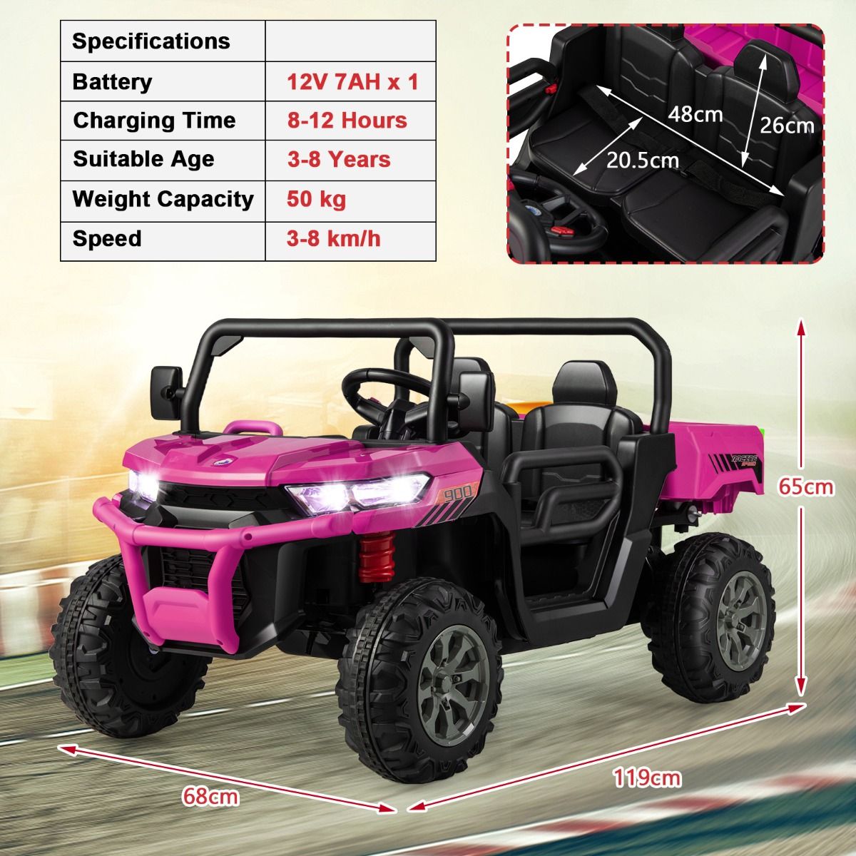 Camion à benne basculante électrique Coast pour enfants - 2 places - Télécommande - Rose