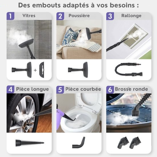 MotionFlow - Nettoyeur vapeur portatif - 12-en-1 - Multifonction - 1150 W - 450 ML  - Violet
