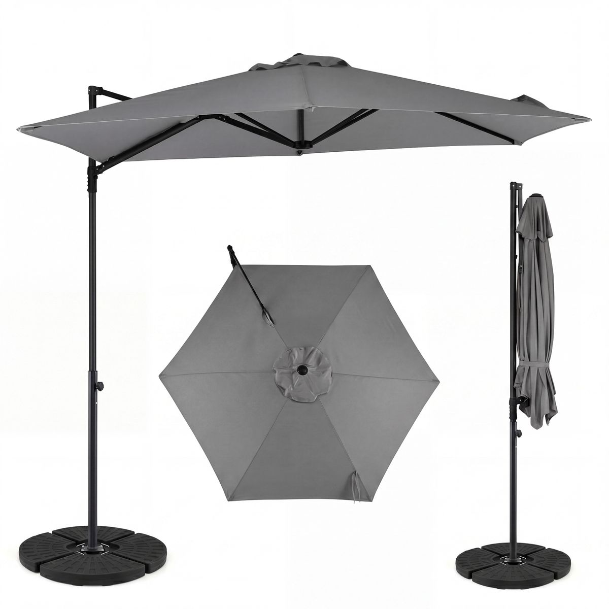 Parasol suédois Coast - pivotant à 360° - double toile - gris/beige - 290 cm