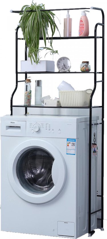 Herzberg Home & Living Herzberg Hg-03299 : étagère de rangement à 3 niveaux pour lave-linge et salle de bains avec porte-serviettes, noir